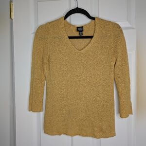 Eileen Fisher Italian Yarn V-Neck Sweater with Textured Knit Size Small Petite